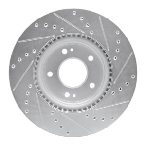 Hyundai Elantra Brake Rotor (1) - Front Left - R1 Concepts - Drilled & Slotted - Silver - `20-`25